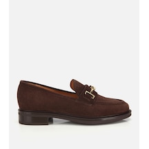Hotiç Kadın Süet Deri Kahverengi Tokalı Klasik Loafer