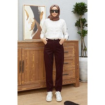 1146-Yüksek Belli Dar Paça Pantolon Bordo Çok Renkli