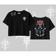 Tarzsokak Gothic Cat Made İn Hell Baskılı Sweatshirt Oversize Crop Tshirt Siyah