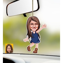 Kişiye Özel Kız Çocuk Karikatürlü Ahşap Araba Dikiz Ayna Süsü-4