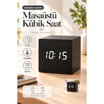 Ahşap Dijital Kübik Masa Saati Termometre Ve Alarm Çok Renkli 22150341