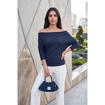 Lela Madonna Yaka Yarasa Kol Triko Bluz Kadın Bluz 5866892 Lacivert