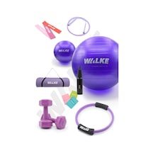 Walke 14 Parça Lüx Pilates Seti 55 Cm Pilates Topu Pilates Matı Pilates Çemberi 2 X 1 Kg Dambıl Mor