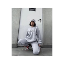 Tarzsokak Lucky Dijital Baskılı Kışlık Unisex Eşofman Takımı Gri