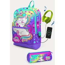 Coral High Kids Lavanta Su Yeşili Unicorn Desenli Usb'li 2'li Okul Çanta Seti Set0223829