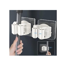 4 Lü Yapışkanlı Pratik Mop Temizlik Fırçası Tutucu Paspas Süpürge Fırça Ve Mop Askısı Beyaz Tek Renk