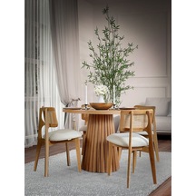 Seraphine İskandinav Natural Ahşap Masa Sandalye Takımı 110x110 Natural