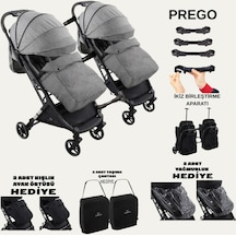 Prego Yan Yana Birleştirmeli Kabin Boy İkiz Bebek Arabası Ayak Örtüsü + Yağmurluk +taşıma Çanatası Gri