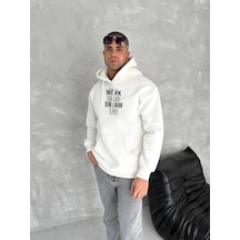 Kışlık Üç İplik Kapşonlu Sweatshirt - Beyaz Beyaz