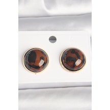 Pirinç Gold Renk 3d Daire Leopar Model Kadın Küpe