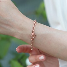 Trend Geçme Zincirli Rose Gold Kaplama Hallow Bileklik Gümüş