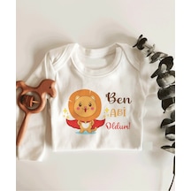 İmaj Tuğbababy Ben Abi Oldum Uzun Kol Çıtçıtlı Organik Bebek Body Beyaz