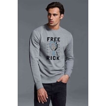 Free Rick Baskılı Gri Erkek Sweatshirt