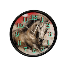 Sanatsal At Çizimi Temalı Duvar Saati 28 Cm Sessiz Mekanizma Modern Dekor Çok Renkli