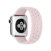 Apple Watch 38mm Ayarlı Delikli Silikon Kordon - Pembe-beyaz