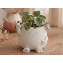 3d Baskı Smiley Face Planter - Gülümseyen Karakterli Saksı-beyaz