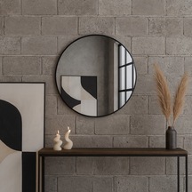 70x70 Cm Modern Yuvarlak Ahşap Çerçeveli Ayna 8 Farklı Boyut, Siyah Siyah