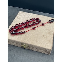 Efe Boy Sistemli İri Tane Koyu Vişne Ateş Kehribar Tesbih 13x15 Mm Bordo