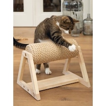 Modern Ahşap Kedi Tırmalama Oyuncağı - Döner Silindir