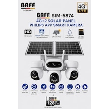 Baff Çift Solar Panelli 4g Sım Kartlı 3 Lensli Ptz Akıllı Dış Mekan Güvenlik Kamerası Hd Ip Kamera + 128 Gb Hafıza Kartı Dahil