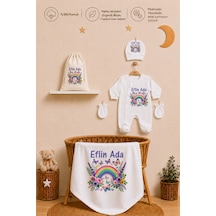 Pia Baby Kız Bebek Hastane Çıkışı İsme Özel Battaniye Tulum Seti %100 Pamuk Ham Bez Kıyafet Keseli Kız Bebek Hediyesi 1045btk3x Ekru