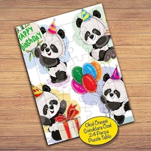 Sevimli Neşeli Pandalar Çocuklara Özel Puzzle Yapboz Tablo-689