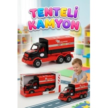 Açılabilir Tenteli Kasalı Büyük Boy 44cm Tekerlekli Ralli Tasarımlı Oyuncak Dev Taşıyıcı Kamyon