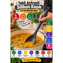 Tekli Antrasit Büyük Boy Silikon Kaşık 27 Cm Mutfak Yemek Pişirme Ve Servis Kaşığı Mutfak Yardımcısı