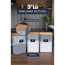 3 Lü Ahşap Vakumlu Kapaklı Akrilik Un Tuz Şeker Saklama Kavanozu Kabı Ve Kutusu 3 Litre Etiketli Şeffaf