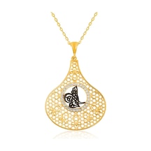 Gümüş Gold Tuğra Bayan Kolye Gümüş