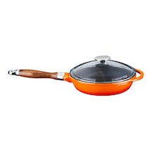 Lava Döküm Kızartma Tavası Ahşap Kulplu Cam Kapaklı Çap(Ø)24cm