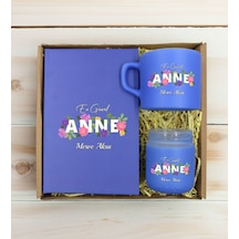 Bk Gift Kişiye Özel İsimli Dtf Anne Temalı Mavi Defter & Kahve Fincanı & Mum Hediye Seti-3, Anneye Hediye, Anneler Günü Hediyesi Kobitmeyencom30791 Bk