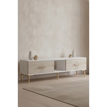 Tsa1515btg İda Tv Sehpası Beyaz-traverten-gold 150cm Beyaz - Traverten - Altın