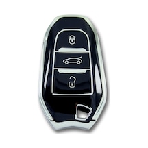 Peugeot 5008 3008 Citroen C3 C4 Smart Uyumlu Kumanda Kabı Kılıfı Oto Anahtarlık Siyah-Gümüş