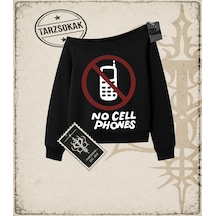 Tarzsokak Gotik & Grunge Streetwear No Cell Phones Kayık Yaka Sweatshirt Siyah