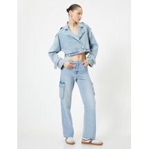 Koton Kargo Kot Pantolon Yüksek Bel Düz Paça Cepli - Nora Longer Straight Jeans Açık İndigo 4sal40421md Açık İndigo