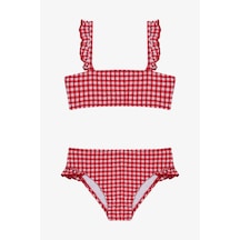Penti Kız Çocuk Gigham Kareli Fırfırlı Bandeau Bikini Takımı Çok Renkli