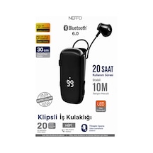 Makaralı Bluetooth Kulaklık Klipsli İş Kulaklığı Led Gösterge Titreşim Bildirimi 20 Saat Konuşma