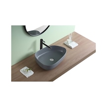 Puroser Troya Matt Grey Tezgah Üstü Seramik Lavabo