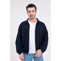 Erkek Gabardin Kumaş Fermuarlı Oversize Mevsimlik Ceket-144 Lacivert