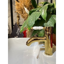 İsaoğlu Yapı Gold Lavabo Bataryası Altın Lavabo Musluğu Porsalen Kulp Country Tasarım Gold Batarya Gold