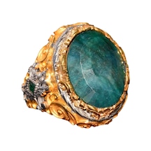 Gerçek Zümrüt Taşlı Yüzük, Zümrüt Yüzük, Katı Sterlin Gümüş Yüzük, Erkek Yüzüğü, Yeşil Gümüş