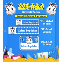 Sevimli Zebra Temalı Okul Kreş Kişiye Özel İsim Etiket Seti - Model 65 Çok Renkli