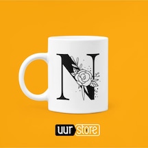 N Harfi Baskılı Porselen Kupa 330ml Beyaz