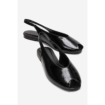 Luvishoes Serına Siyah Kırışık Rugan Kadın Sandalet