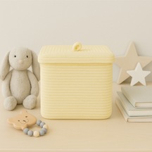 Quadra Dikdörtgen Dört Köşeli Hasır Jüt Sepet 30cm X 30cm Sarı