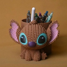 3d Baskı Knitted Kalemlik - Sevimli Karakterli Masaüstü Kalem Organizeri-kahverengi Diğer