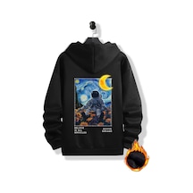 Medinenur Astronot Arka Baskılı Kapüşonlu Sweatshirt Siyah