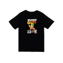 Stumble Guys Oyun Baskılı Unisex %100 Pamuk Siyah T-shirt SIYAH