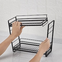 Bayev 2 Katlı Metal Mutfak-banyo Rafı - Toparlayıcı Raf Siyah